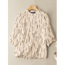 Stripe Button Stand Collar Casual Blouse