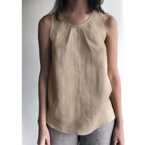 Cotton Solid Ruched Sleeveless Casual Tank Top