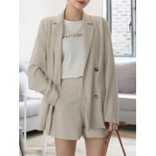 Solid Long Sleeve Button Front Pocket Two Pieces Suit