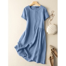 Solid Short Sleeve Crew Neck Casual Dress For Women