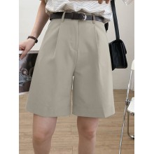 Solid Loose Pocket Wide Leg Casual Women Shorts